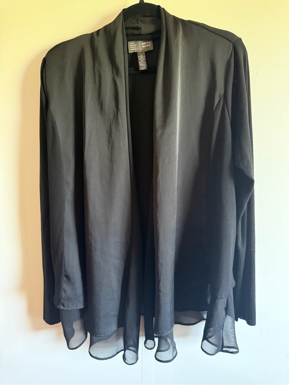 MONDAY Saturday Sunday Black Sheer Layered Cardigan Size L Anthropologie